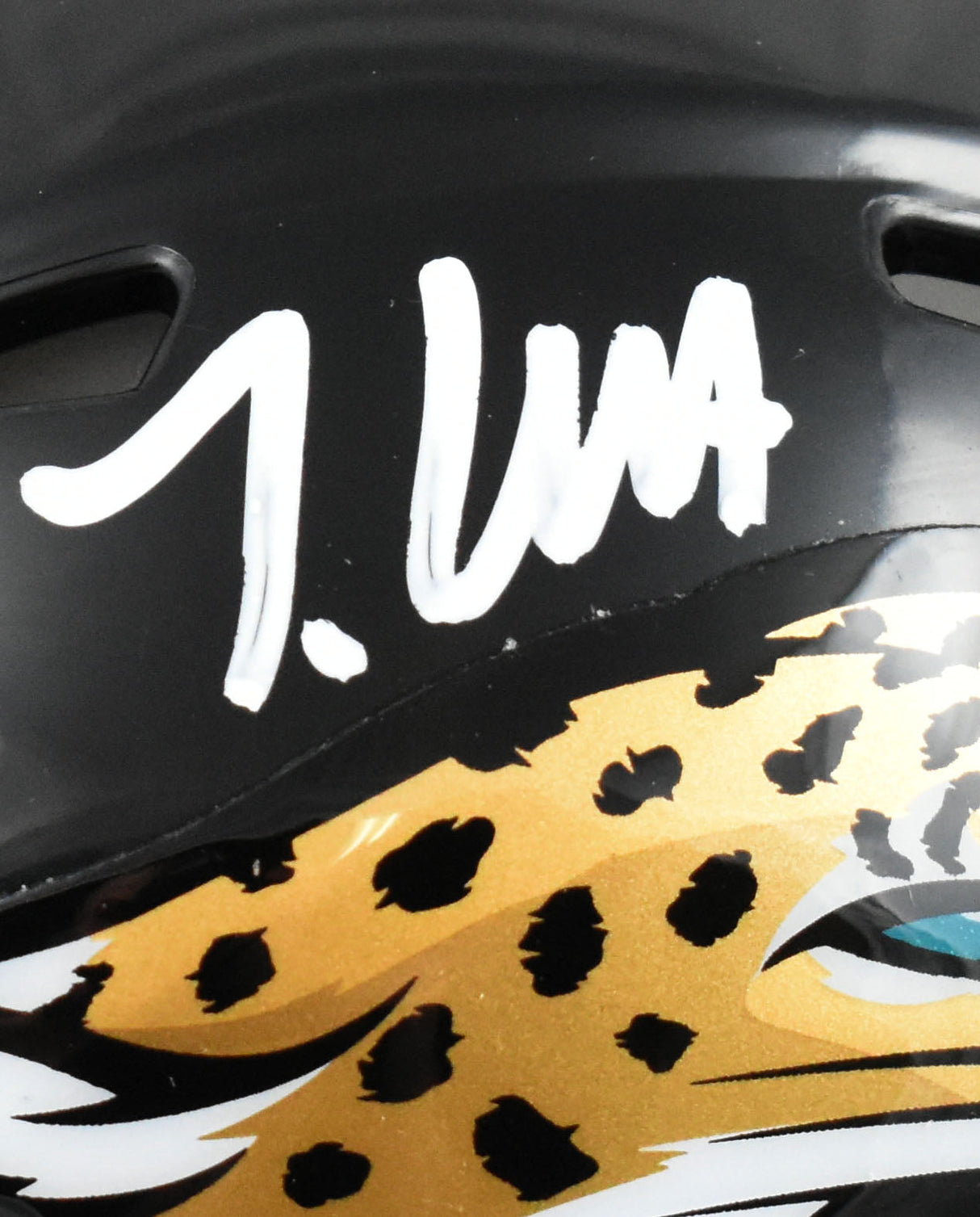 Travis Hunter Autographed Jacksonville Jaguars Speed Mini Helmet- Beckett W Holo