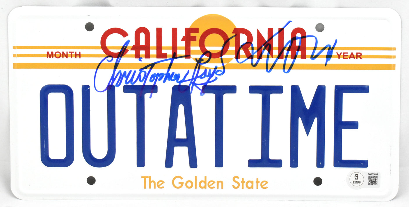 Christopher Lloyd Michael J. Fox Signed BTTF License Plate - Beckett W Hologram
