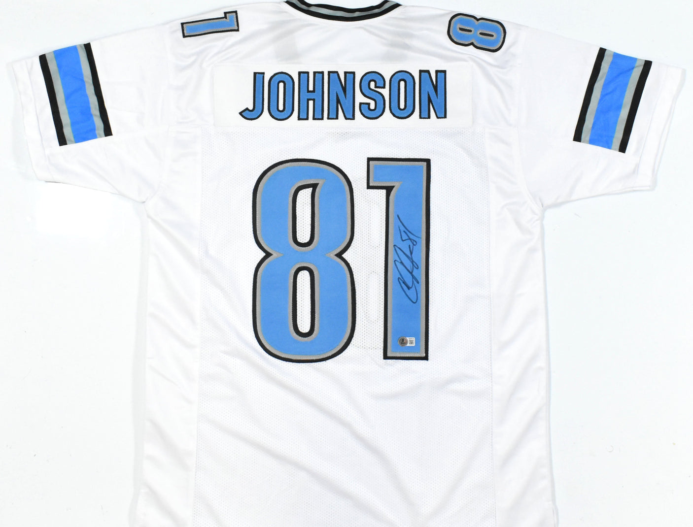 Calvin Johnson Autographed White Pro Style Jersey - Beckett W Hologram *Silver