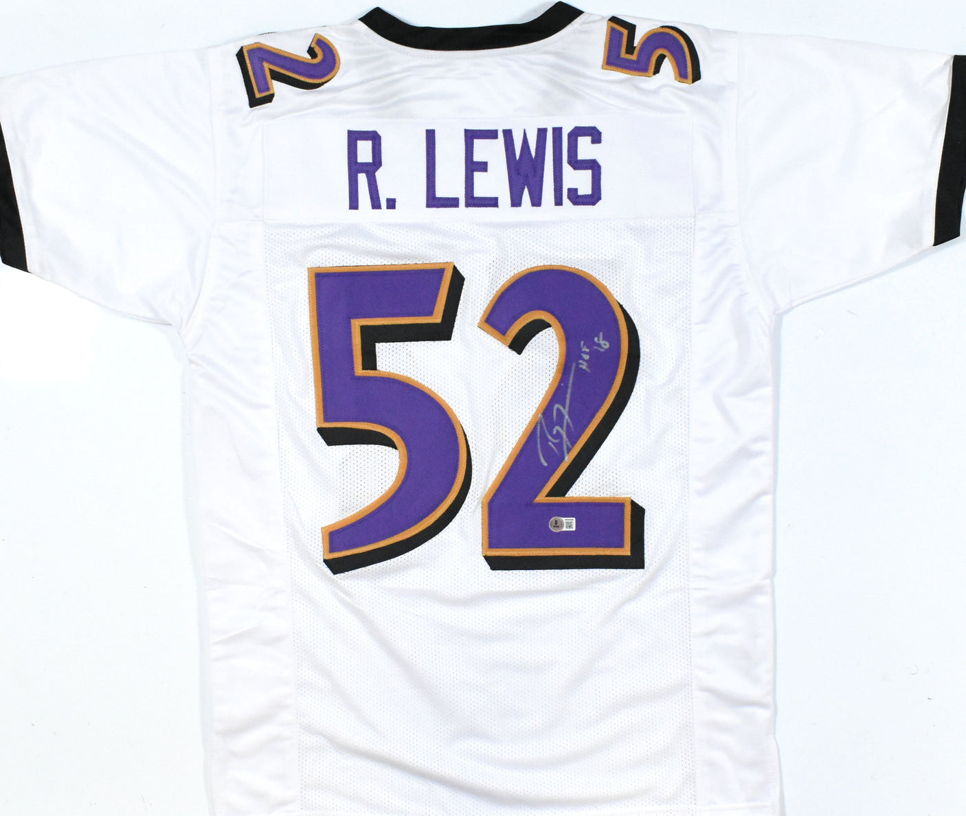 Ray Lewis Autographed White Pro Style Jersey w/HOF - Beckett W Hologram *Silver