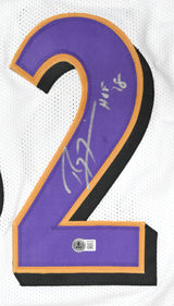 Ray Lewis Autographed White Pro Style Jersey w/HOF - Beckett W Hologram *Silver