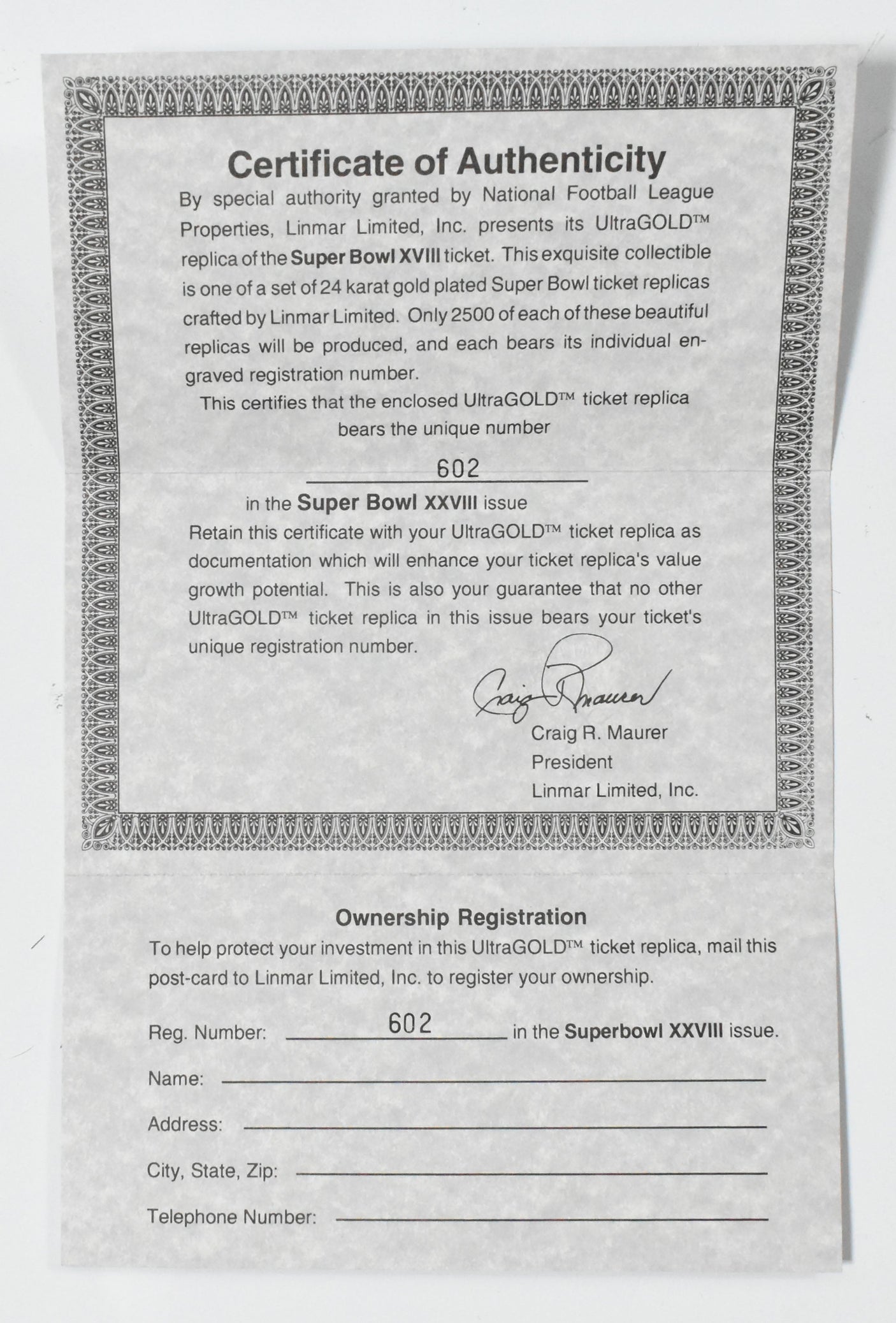 Jimmy Johnson Signed Cowboys Replica Gold Super Bowl XXVIII Ticket- Beckett Holo