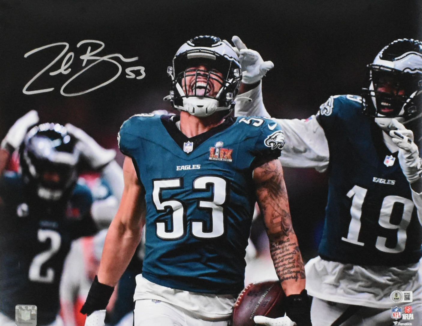 Zack Baun Autographed Philadelphia Eagles16x20 Celebration Photo- Beckett W Holo