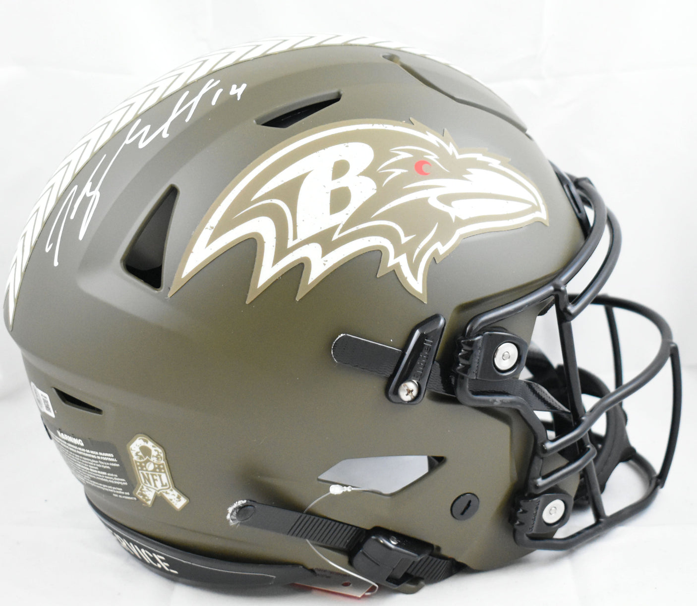 Kyle Hamilton Autographed Ravens F/S Salute Speed Flex Helmet - Beckett W Holo