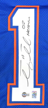 Tim Tebow Autographed Blue College Style Jersey w/Heisman - Beckett W Hologram
