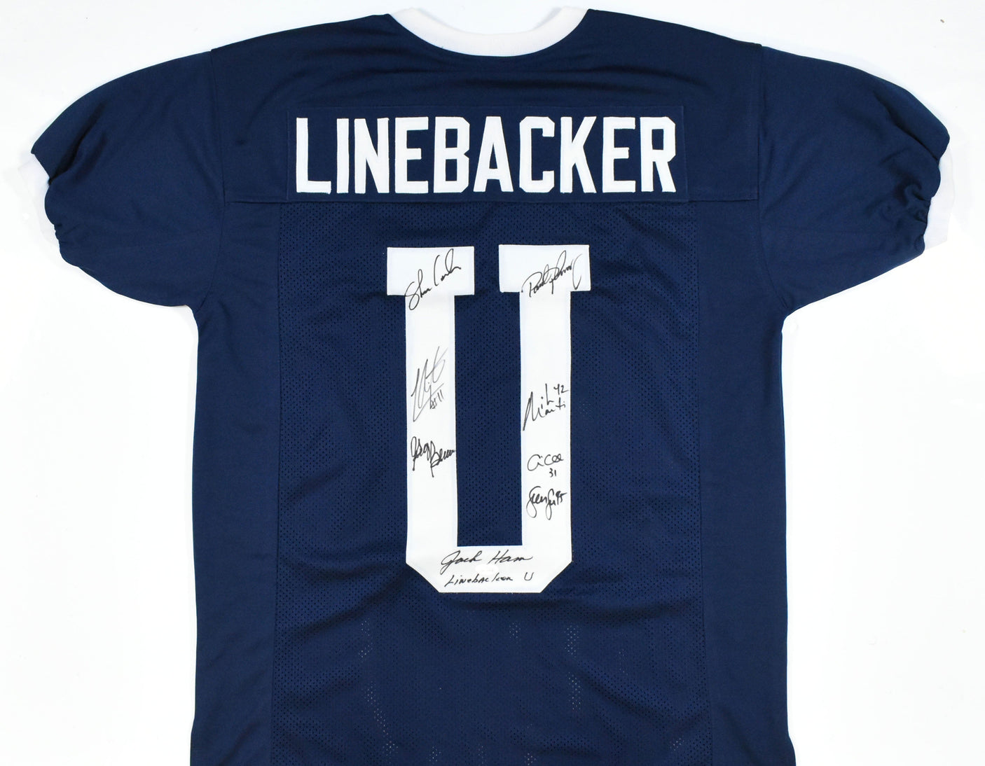 Linebacker U Autographed Blue College Style Jersey - JSA W *Black