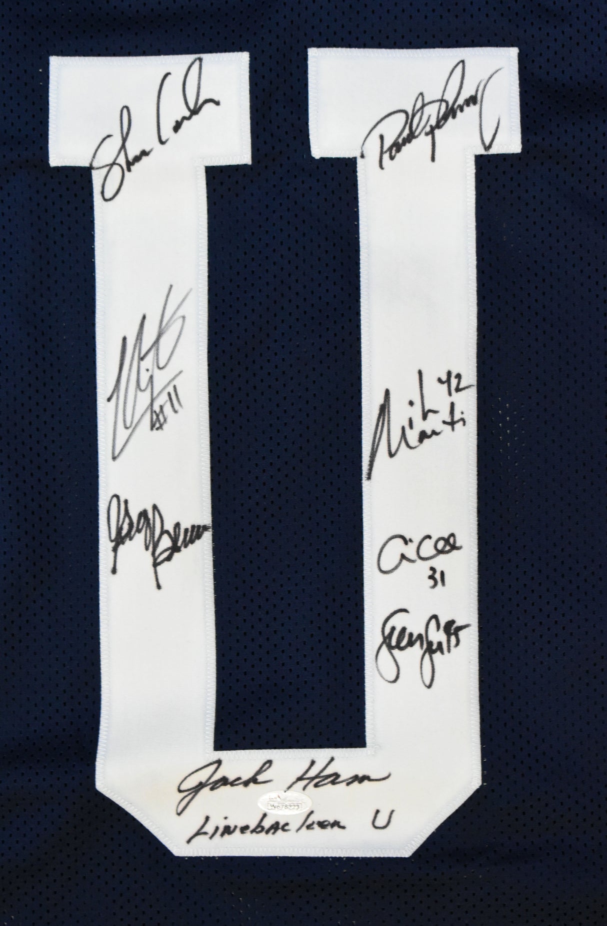 Linebacker U Autographed Blue College Style Jersey - JSA W *Black
