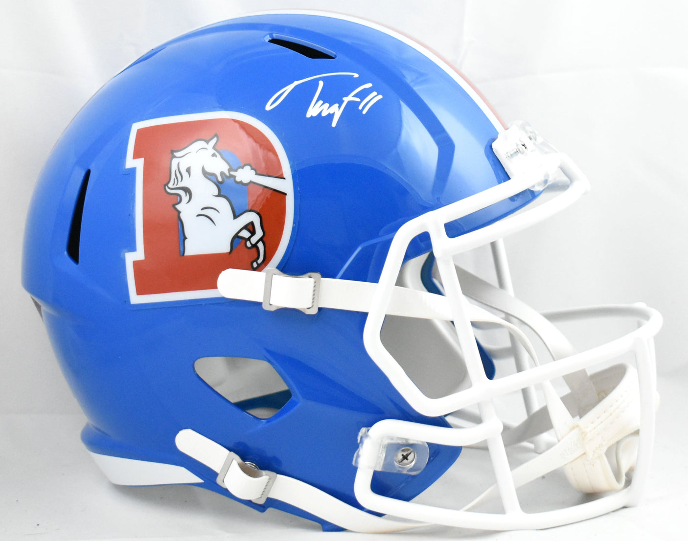 Troy Franklin Autographed Denver Broncos F/S 75-96 Speed Helmet - Beckett W Holo