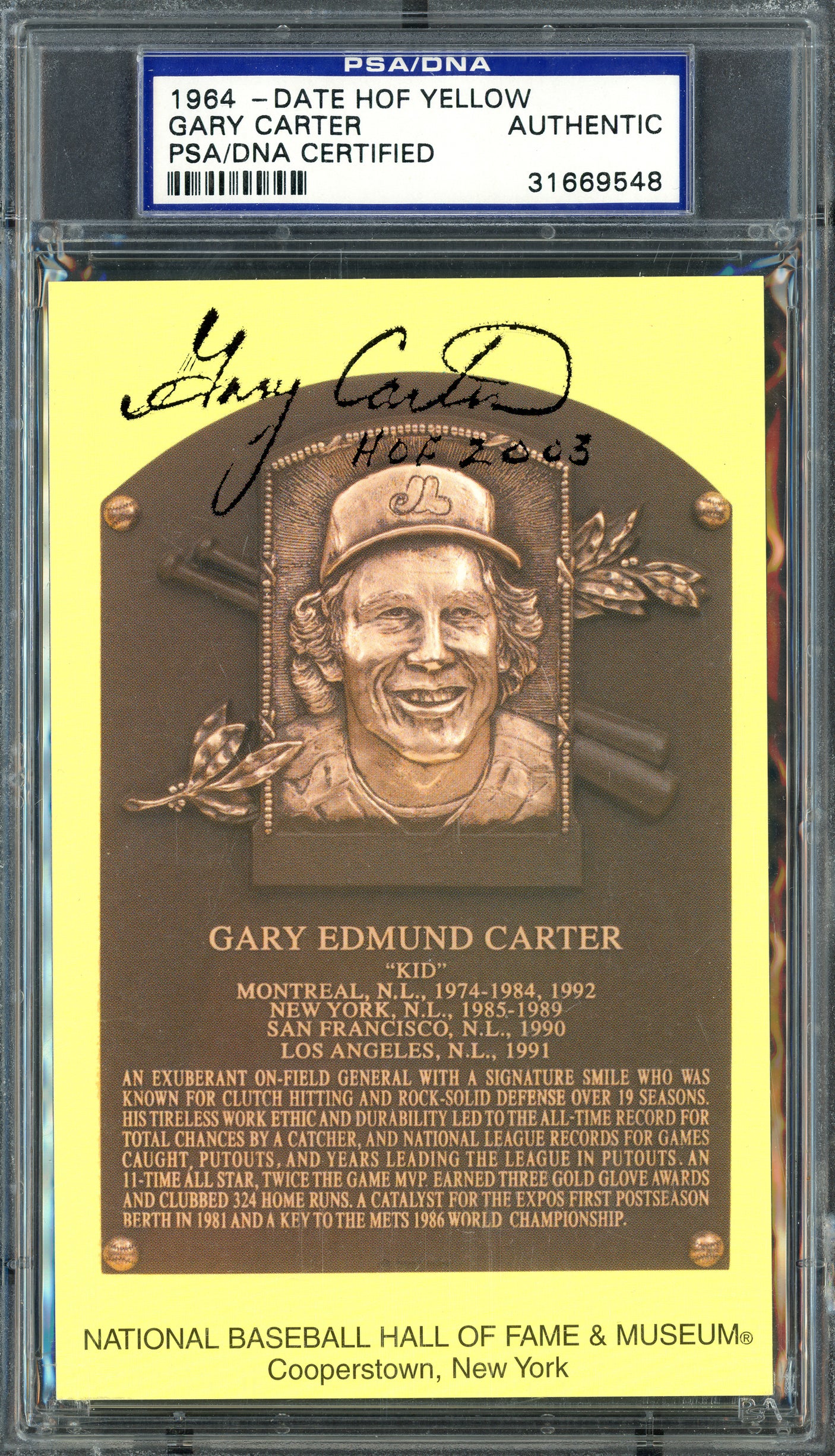 Gary Carter Autographed HOF Plaque Postcard Montreal Expos "HOF 2003" PSA/DNA #31669548