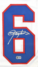 Lawrence Taylor Autographed White Pro Style Jersey - Beckett W Hologram *Silver