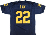Ty Law Autographed Blue College Style Jersey w/ Go Blue - Beckett W Hologram
