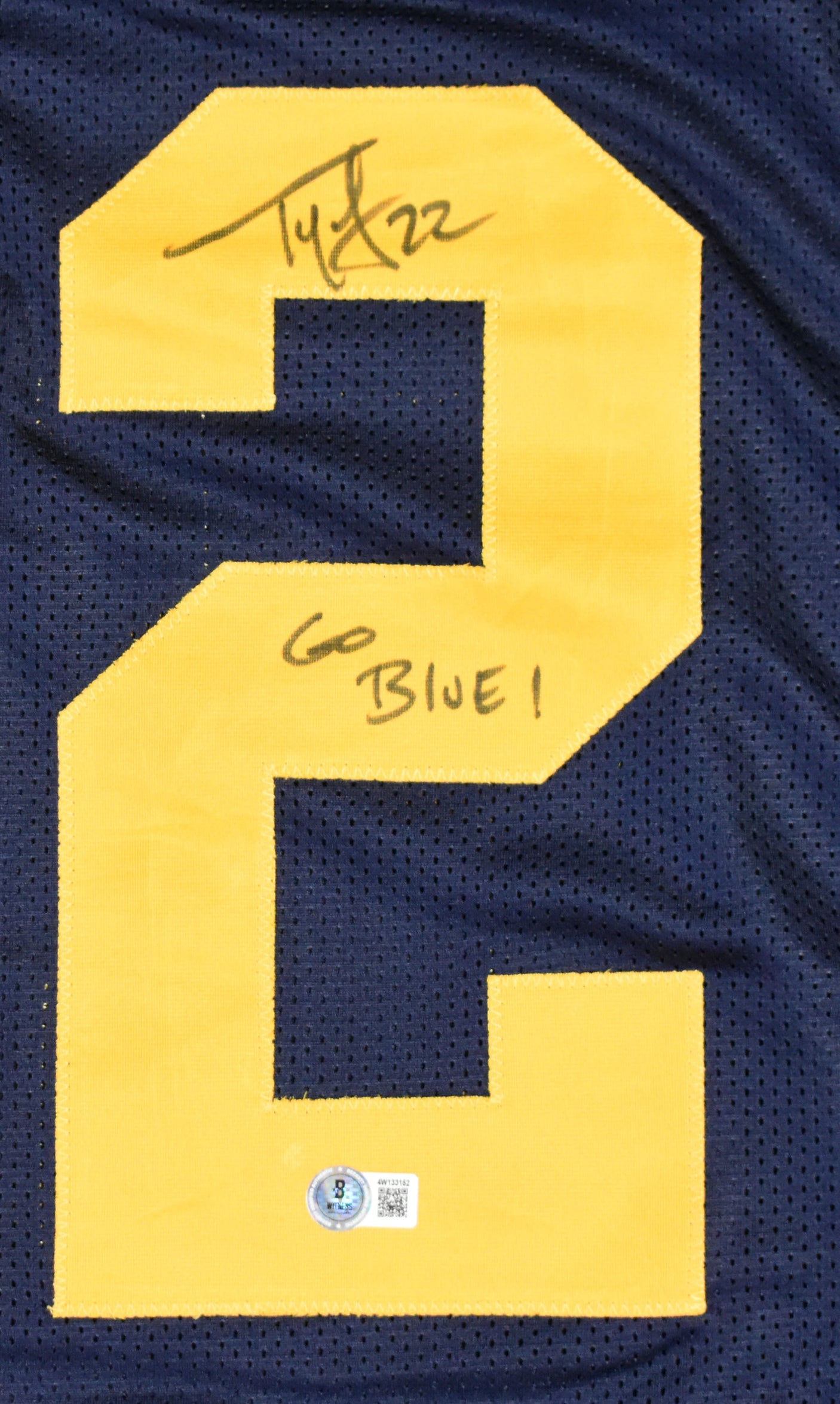 Ty Law Autographed Blue College Style Jersey w/ Go Blue - Beckett W Hologram