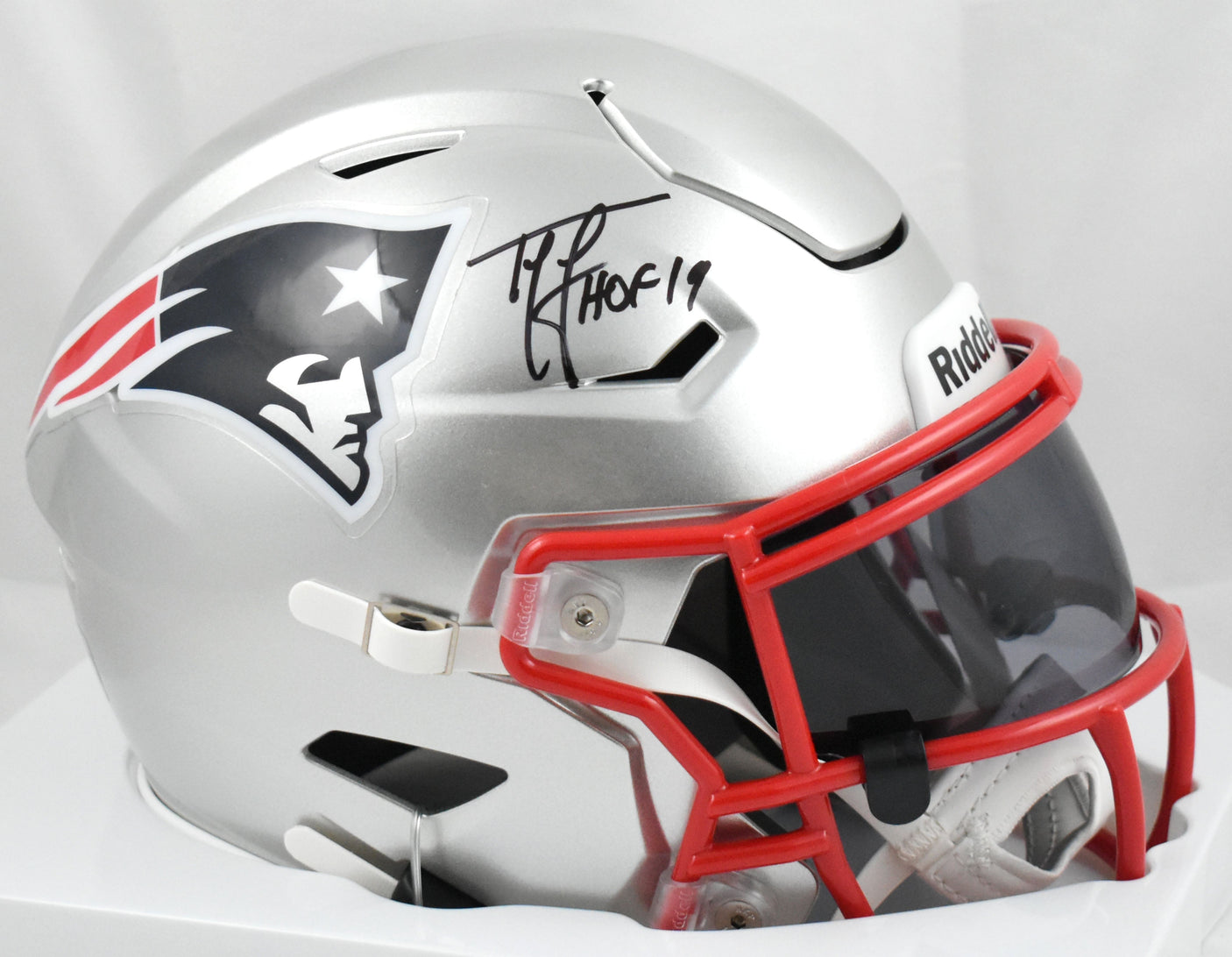 Ty Law Signed New England Patriots Mid-Size SpeedFlex Helmet HOF- Beckett W Holo