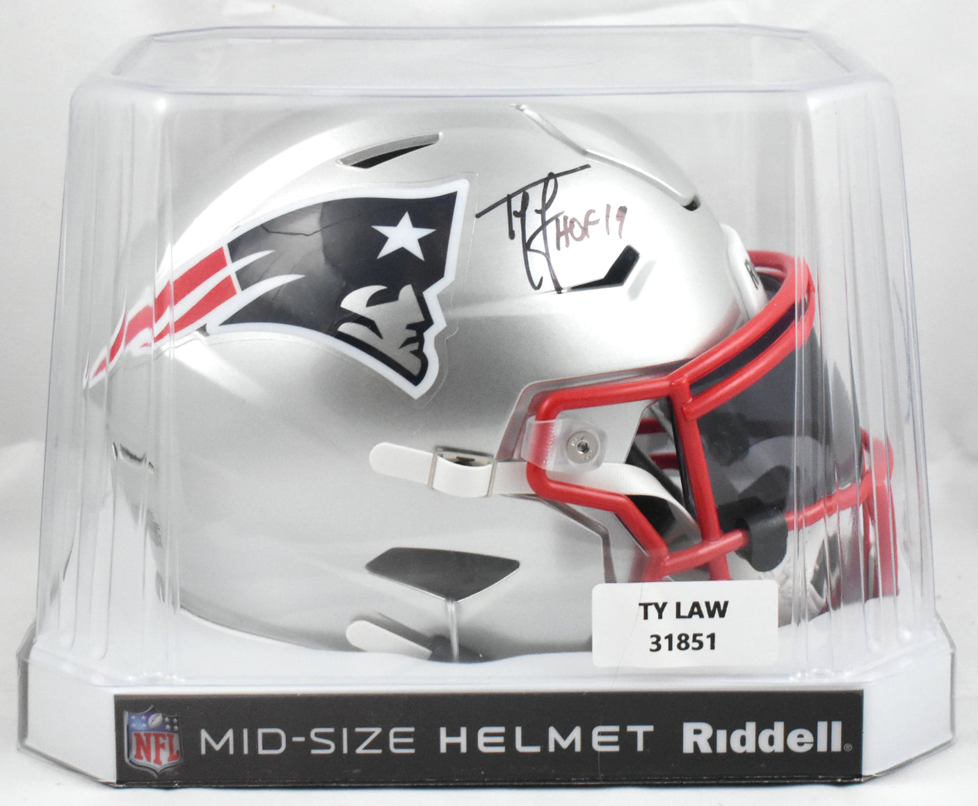 Ty Law Signed New England Patriots Mid-Size SpeedFlex Helmet HOF- Beckett W Holo