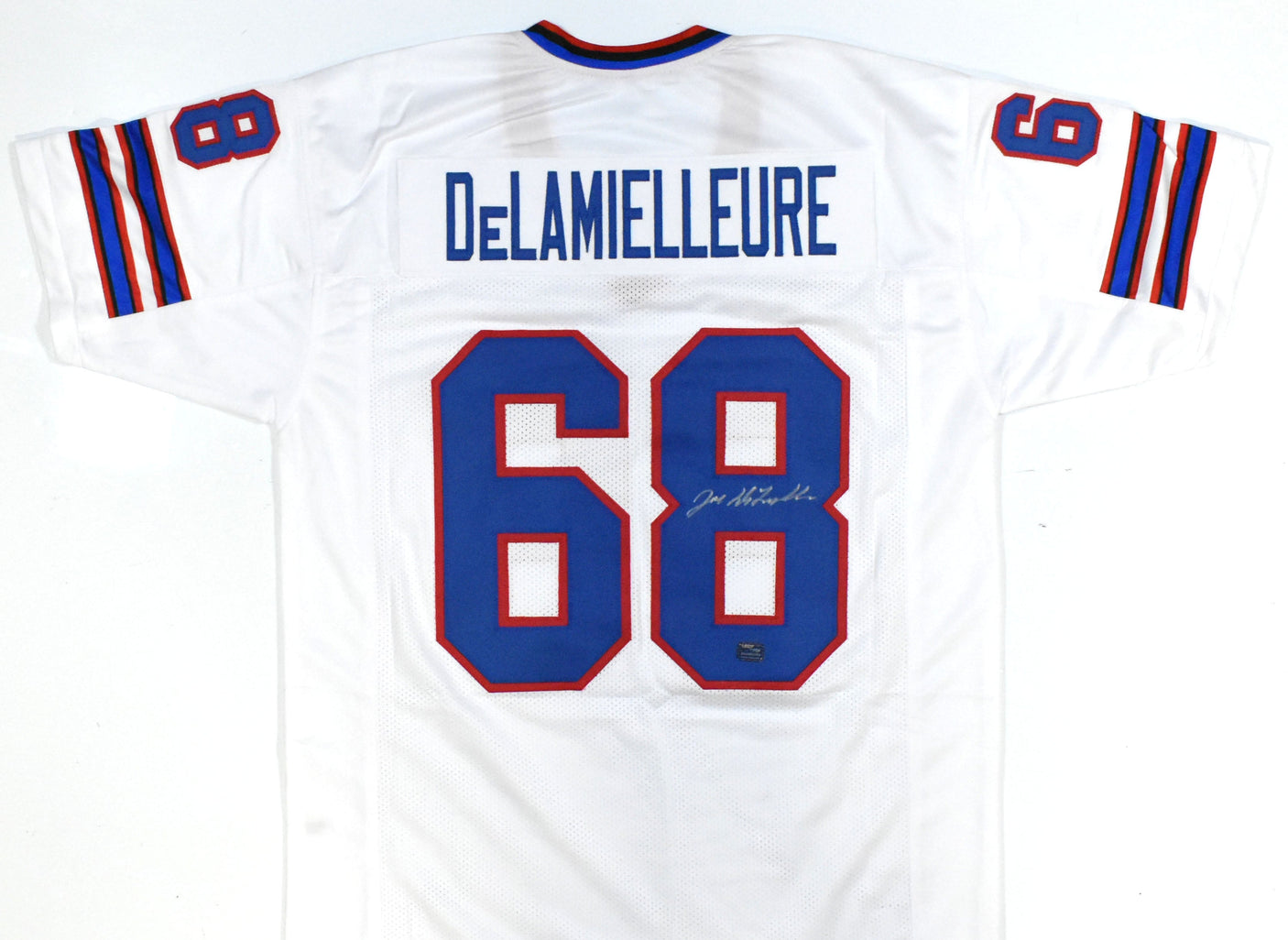 Joe DeLamielleure Autographed White Pro Style Jersey - Prova *Silver