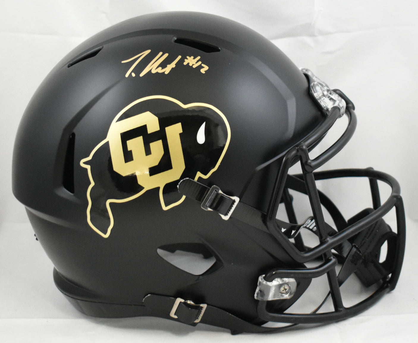 Travis Hunter Signed Colorado Buffaloes F/S Black Speed Helmet- Beckett W Holo