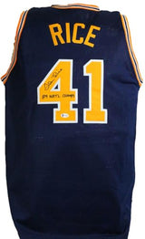 Glen Rice Autographed Blue G Money Jersey W/ Inscription- Beckett W *Black