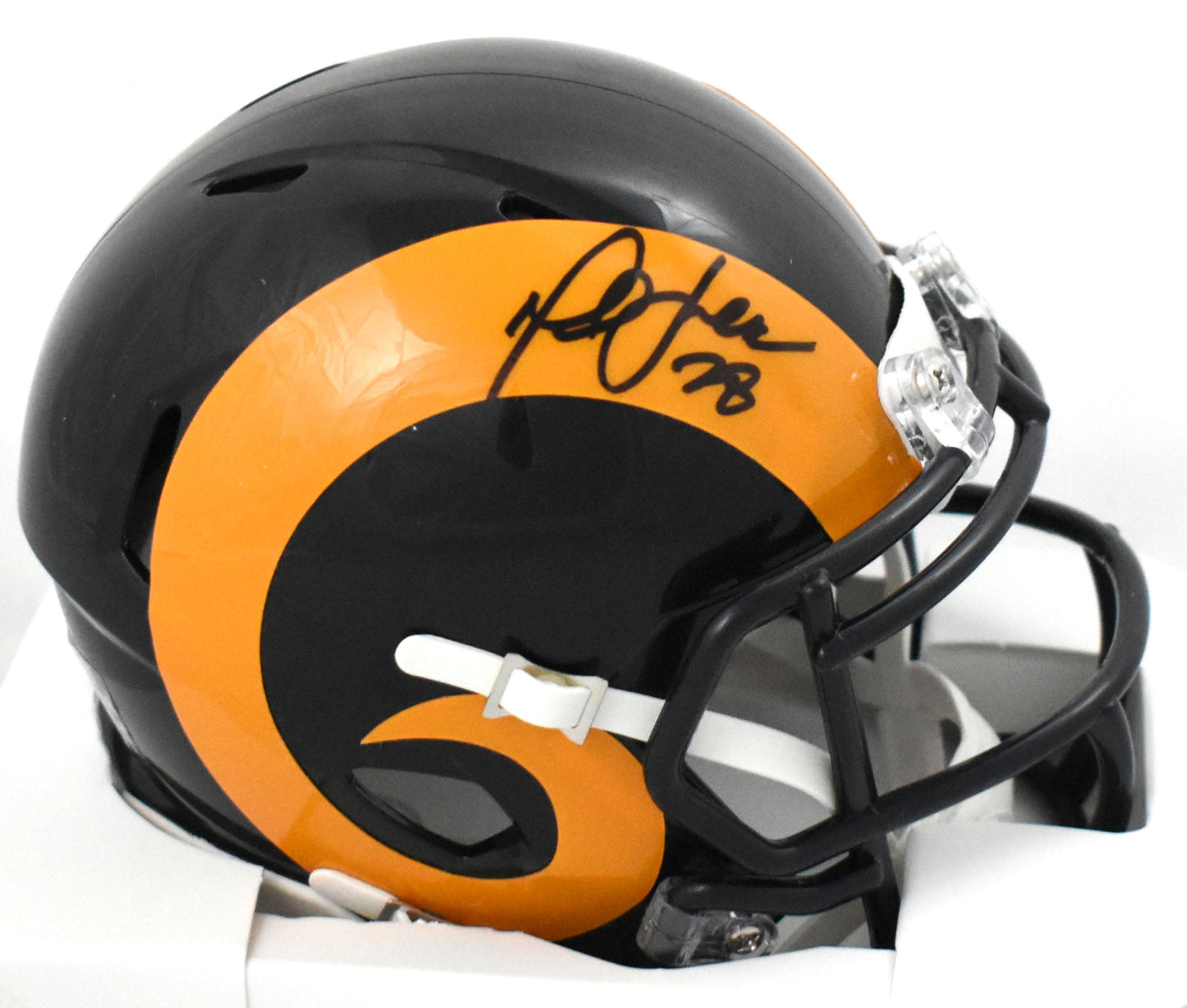 Marshall Faulk Autographed Rams 81-99 Speed Mini Helmet - Beckett W Holo *Black