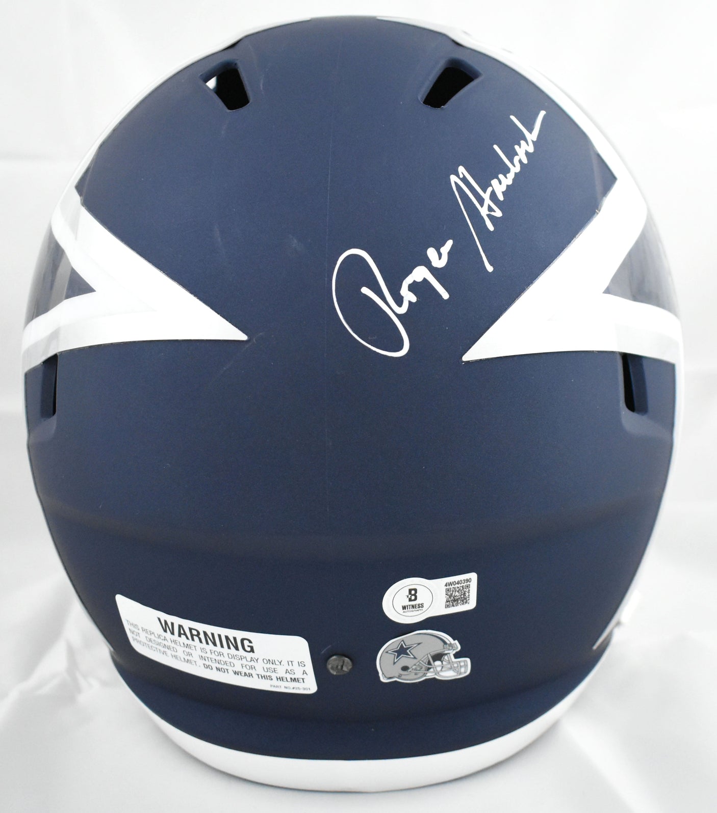 Roger Staubach Signed Cowboys F/S Amp Speed Helmet - Beckett W Holo *Back