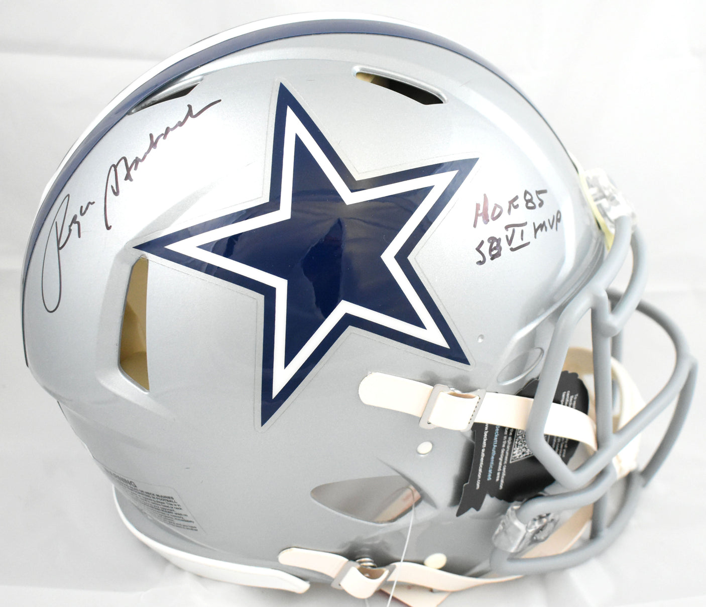 Roger Staubach Signed Cowboys F/S Speed Auth Helmet 2 insc. - Beckett W Holo