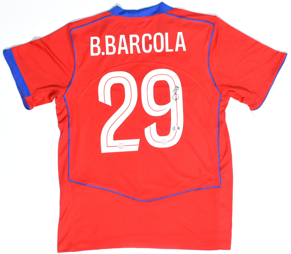 Bradley Barcola Autographed PSG Red Third Soccer Jersey #29 - Beckett W Holo *M