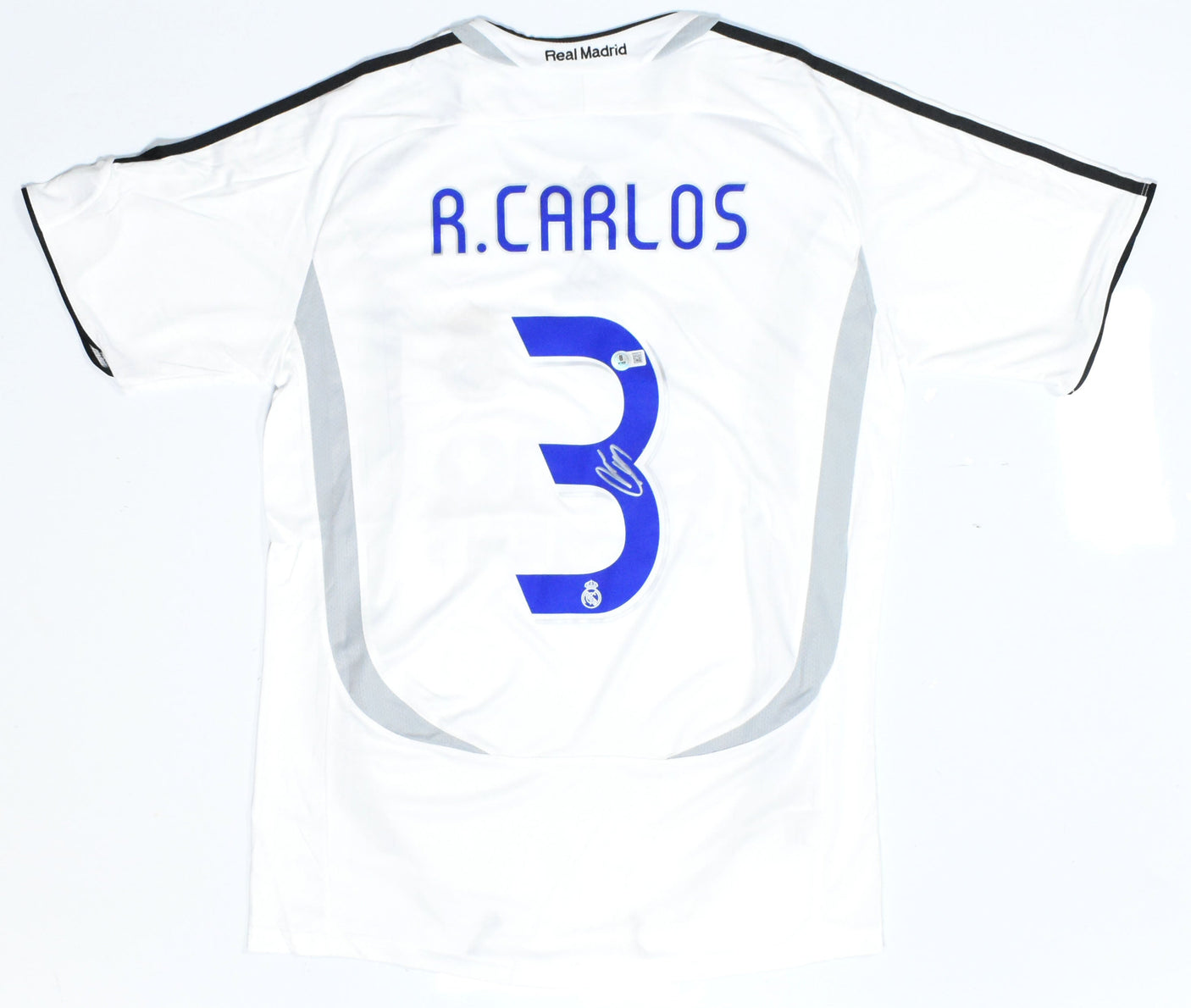Roberto Carlos Autographed Real Madrid Home Soccer Jersey #3 - Beckett W Holo *M