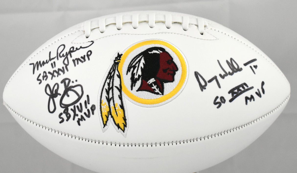 Mark Rypien John Riggins Doug Williams Signed Redskins Logo Football - Beckett