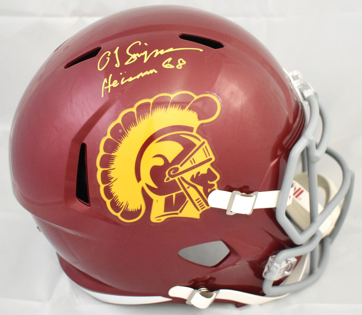 O.J. Simpson Autographed USC Trojans F/S Speed Helmet w/Heisman - Beckett Holo