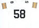 Jack Lambert Autographed White Pro Style Jersey w/HOF - Beckett Hologram *Silver