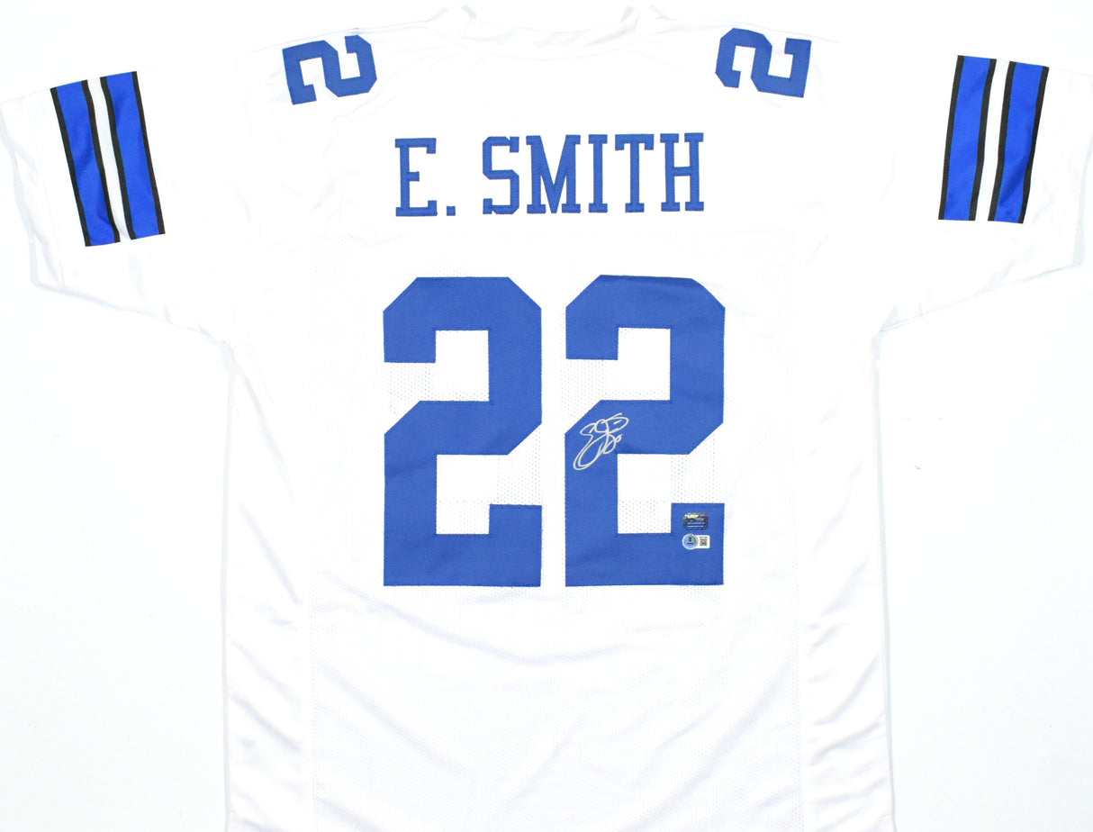 Emmitt Smith Autographed White Pro Style Jersey - Beckett W Hologram *Silver
