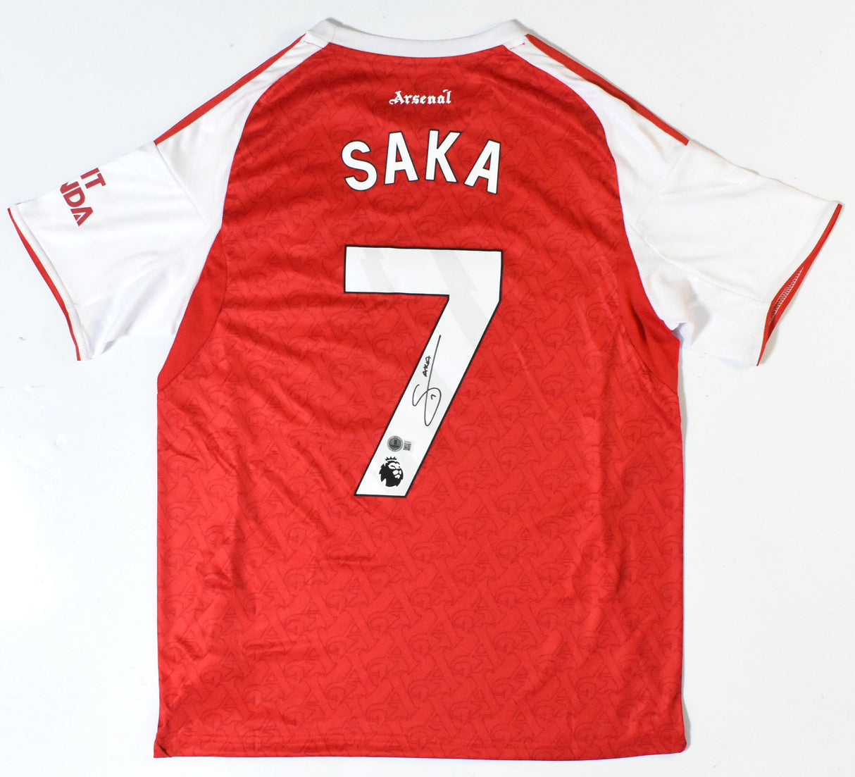 Saka Autographed Arsenal FC Home Soccer Jersey #7 - Beckett Holo *M