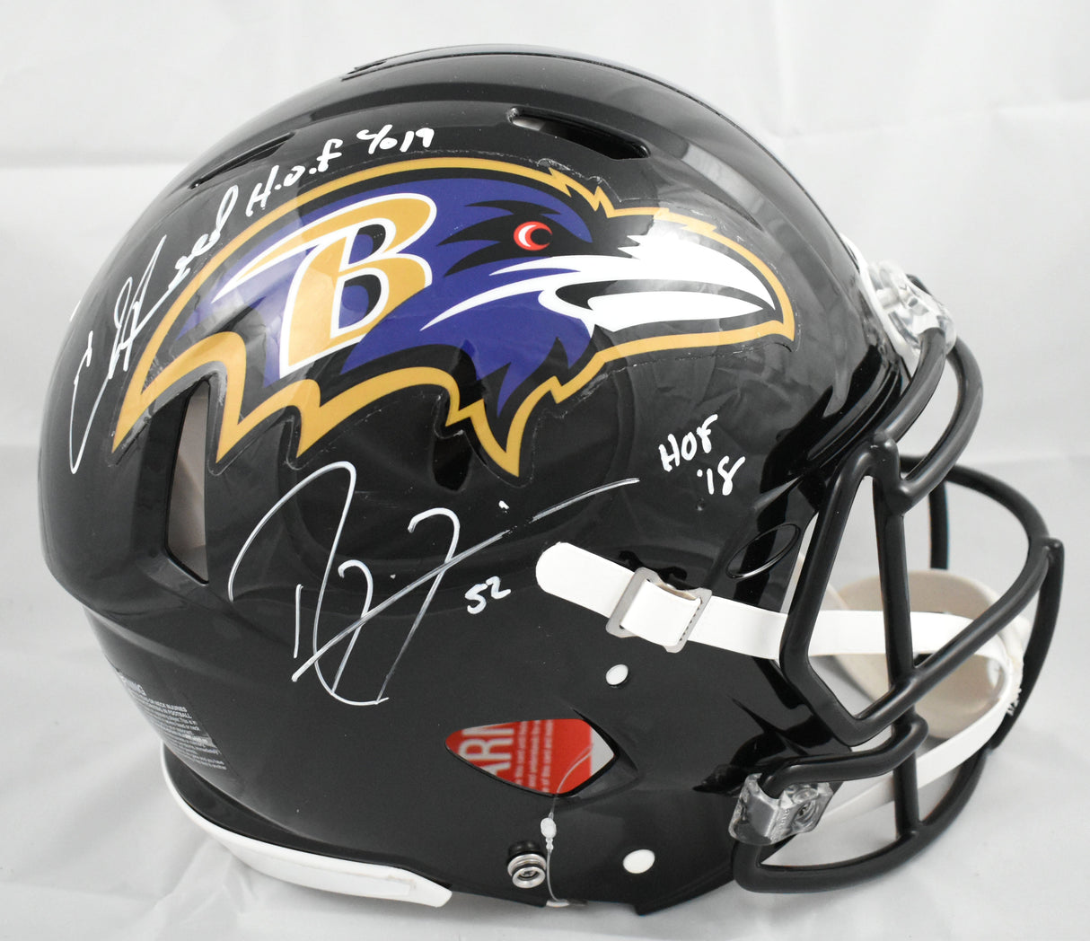 Ray Lewis Ed Reed Signed Ravens F/S Speed Auth Helmet HOF Beckett W Holo *Damage