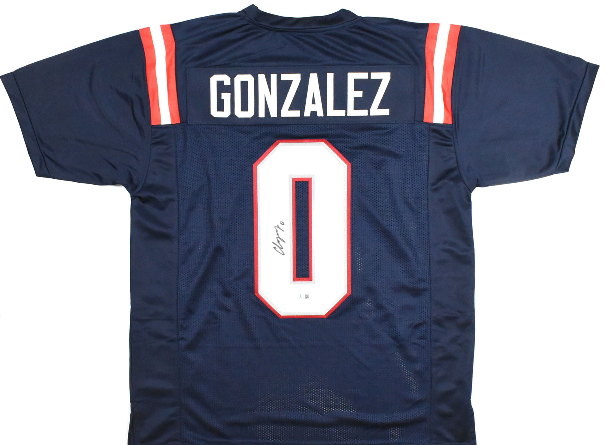 Christian Gonzalez Autographed Blue Pro Style Jersey - Beckett W Hologram *Black