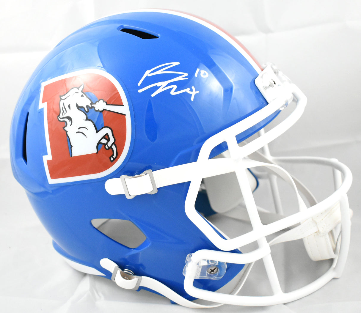 Bo Nix Autographed Denver Broncos F/S 75-96 Speed Helmet - Beckett W Holo