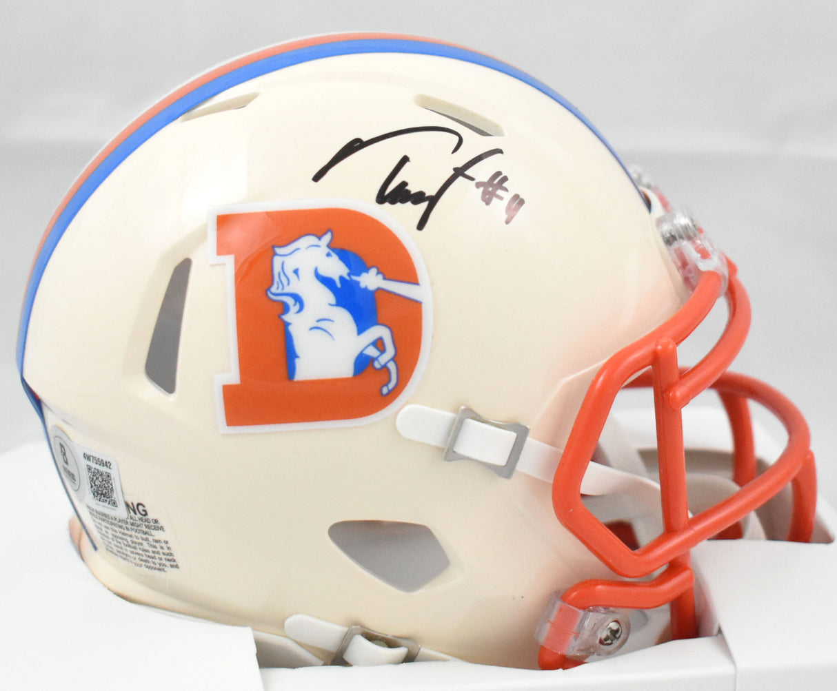 Troy Franklin Autographed Denver Broncos Retro Speed Mini Helmet- Beckett W Holo
