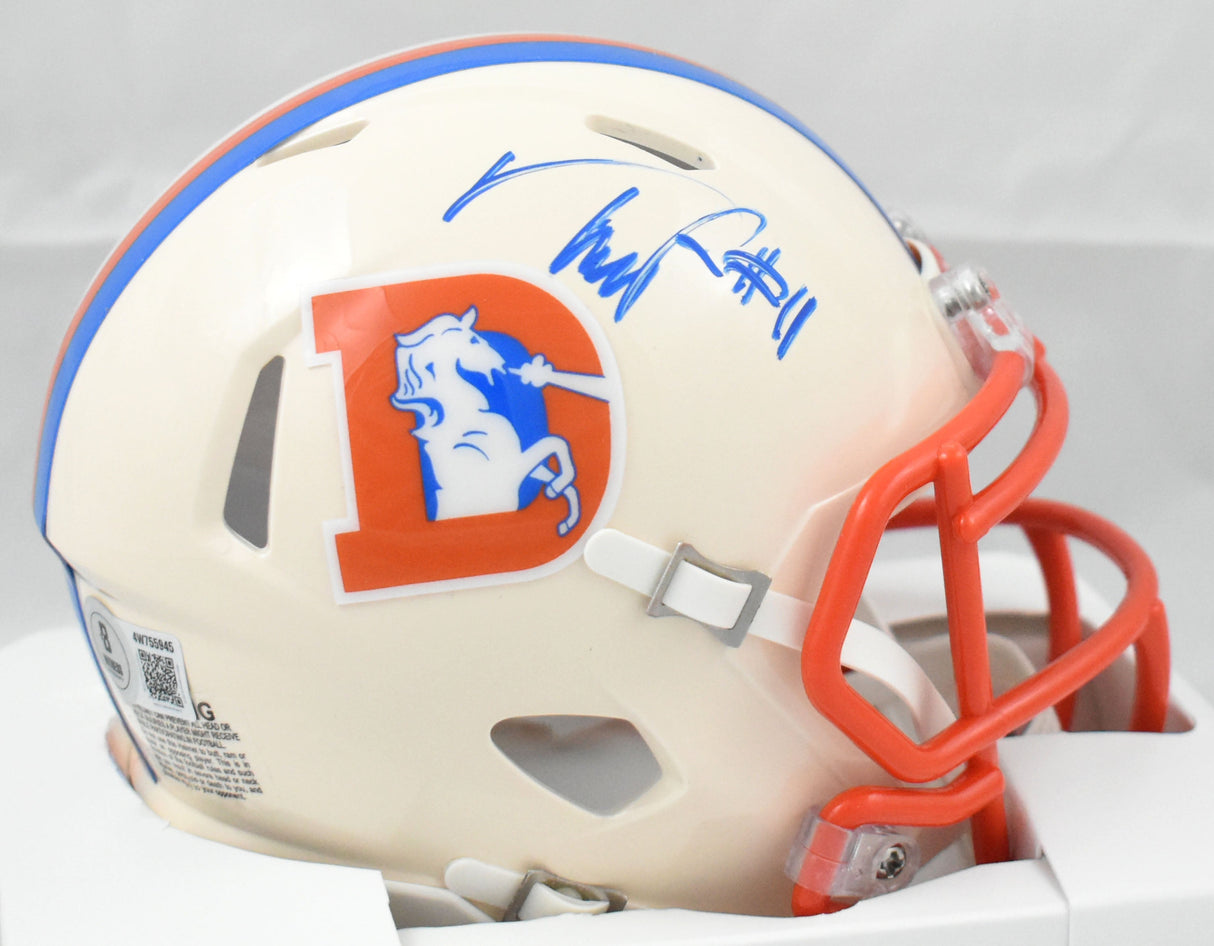 Troy Franklin Signed Denver Broncos Retro Speed Mini Helmet-Beckett W Holo *Blue