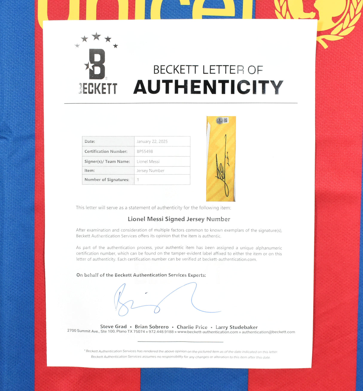 Lionel Messi Autographed FC Barcelona Home Soccer Jersey #10-Beckett Holo *M LOA