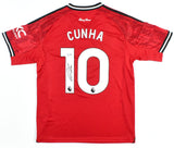 Matheus Cunha Autographed Manchester United Home Soccer Jersey #10 - Beckett *M