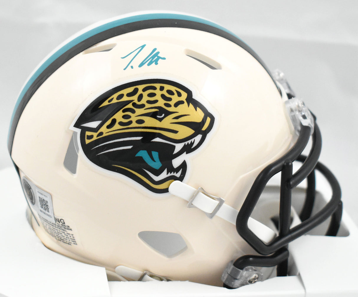 Travis Hunter Signed Jacksonville Jaguars Retro Speed Mini Helmet Beckett W Holo