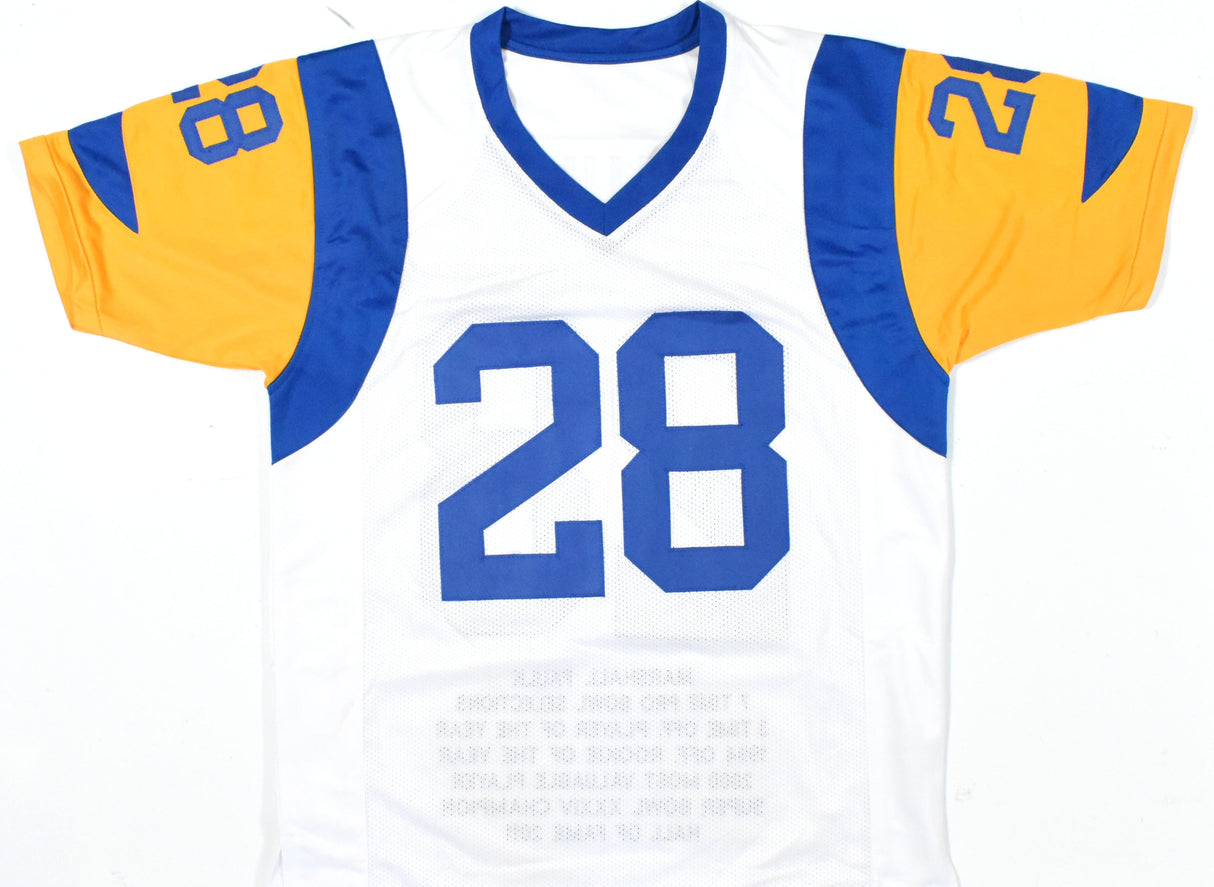 Marshall Faulk Autographed White Pro Style STAT Jersey - Beckett W Hologram