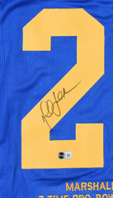 Marshall Faulk Autographed Blue Pro Style STAT Jersey - Beckett W Hologram