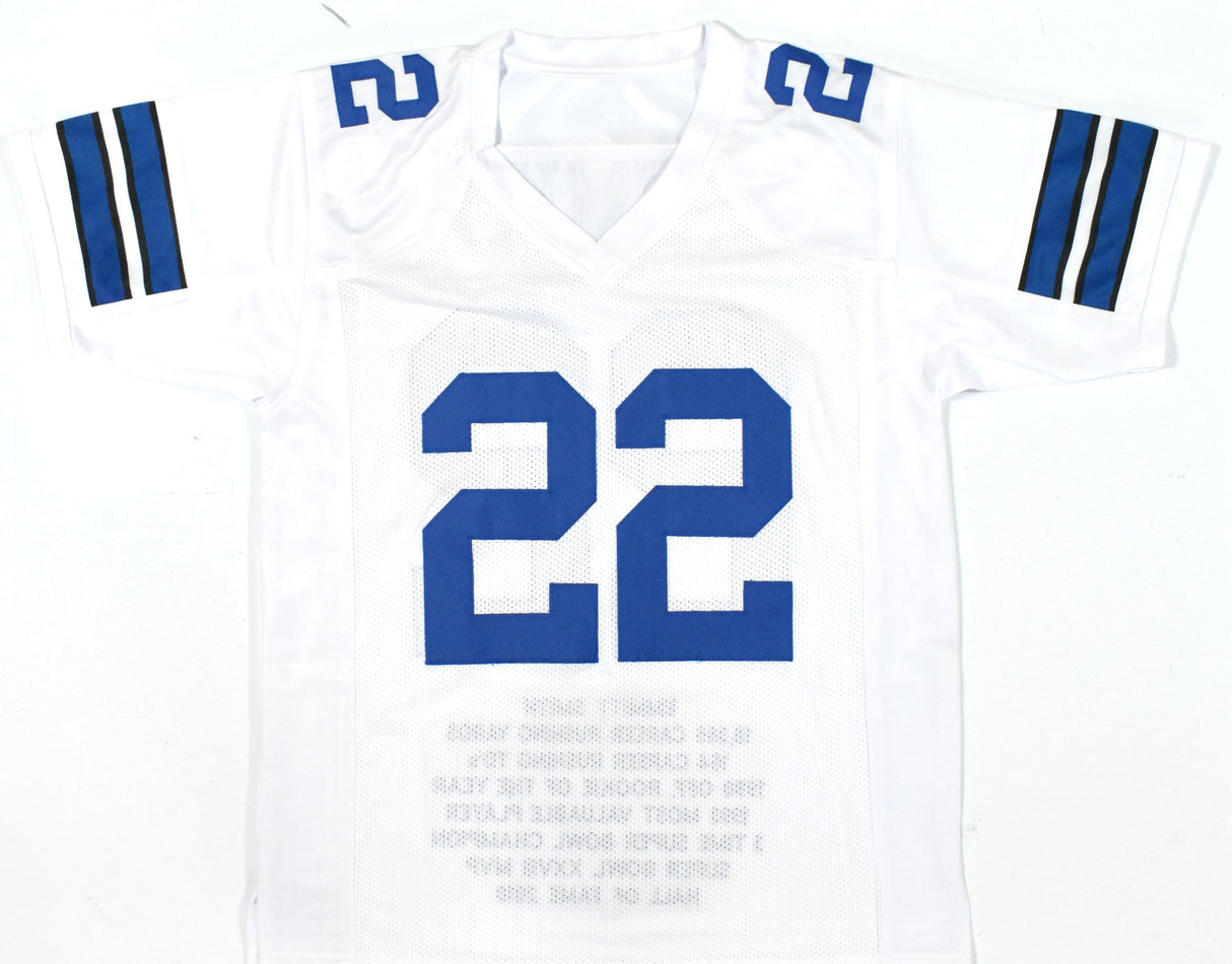 Emmitt Smith Autographed White Pro Style STAT Jersey - Beckett W Hologram