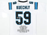 Luke Kuechly Autographed White Pro Style STAT Jersey - Beckett W Hologram