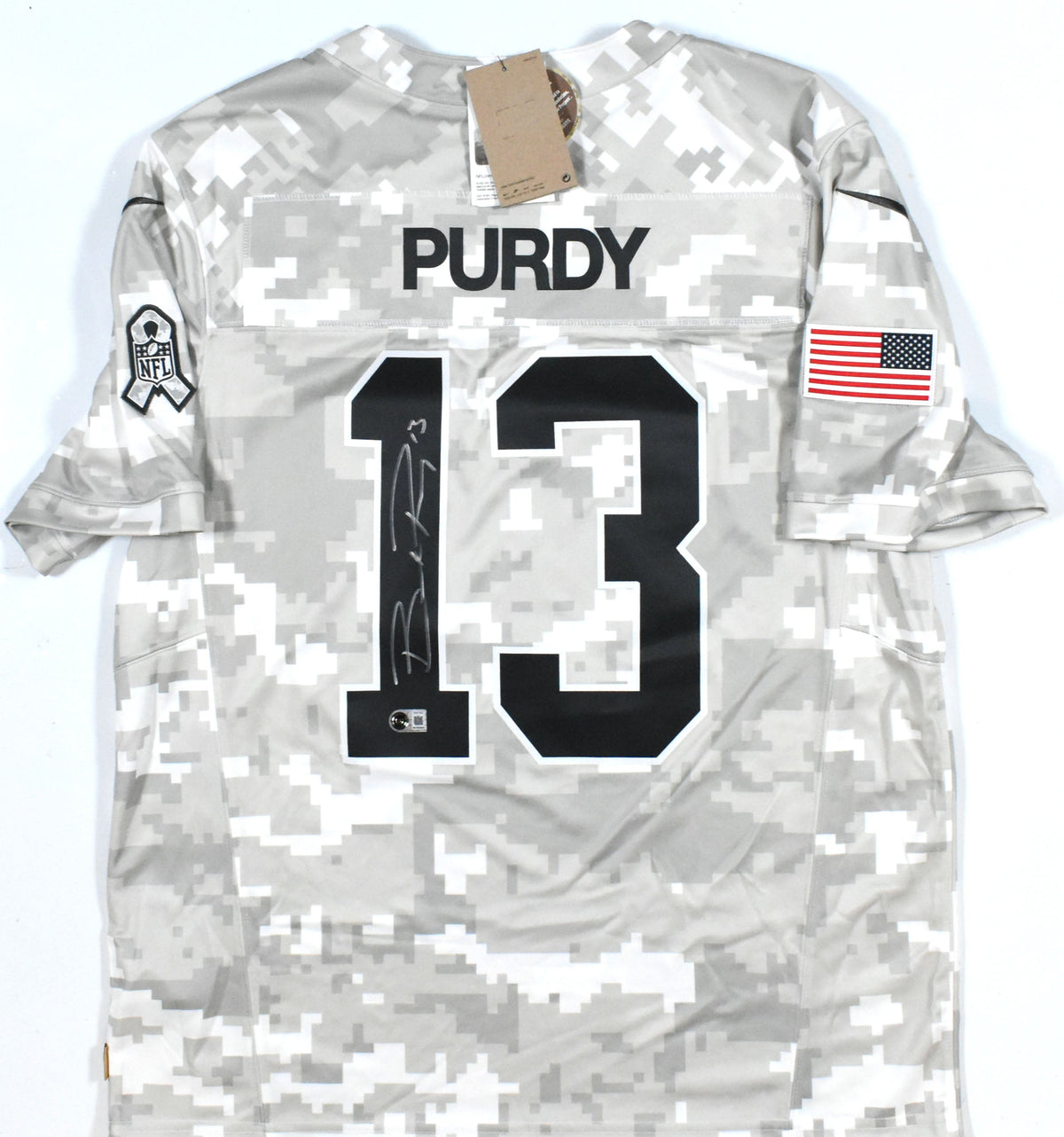 Brock Purdy Autographed 49ers Salute to Service Nike Game Jersey - Beckett W L