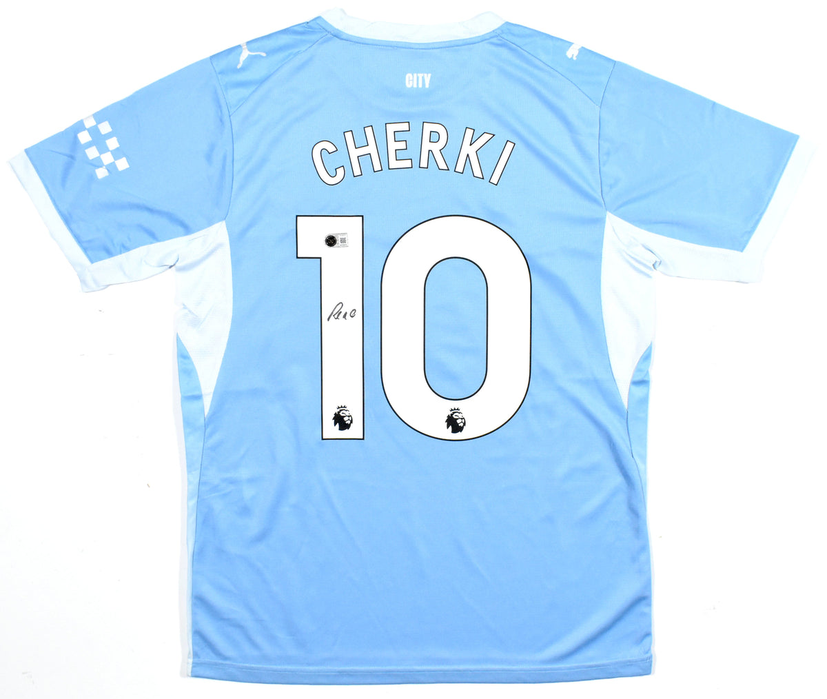 Rayan Cherki Autographed Manchester City Home Soccer Jersey #10 - Beckett *M