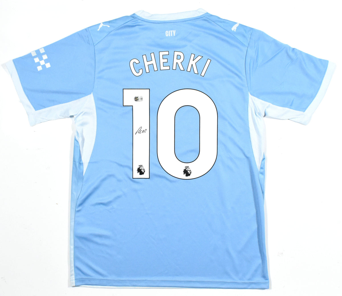 Rayan Cherki Autographed Manchester City Home Soccer Jersey #10 - Beckett *L