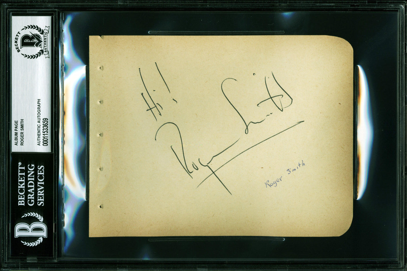 Roger Smith 77 Sunset Strip Authentic Signed 4.5x5.75 Album Page BAS Slabbed