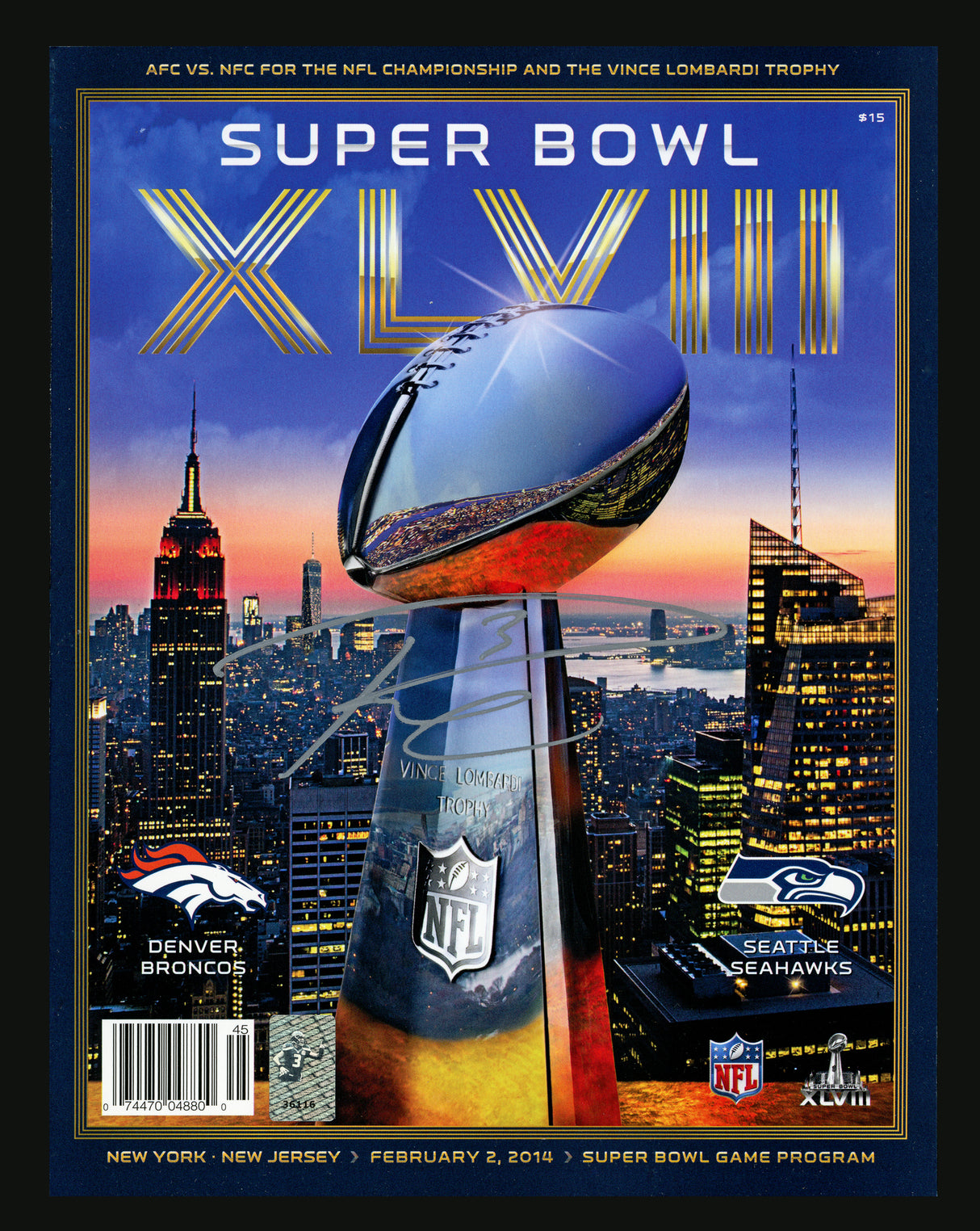 Russell Wilson Autographed Framed Seattle Seahawks Super Bowl XLVIII Program RW Holo Stock #158297