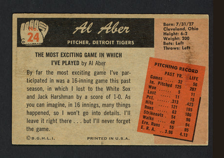 Al Aber Autographed 1955 Bowman Card #24 Detroit Tigers SKU #164177