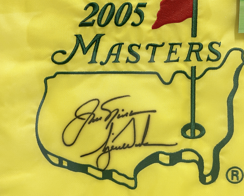 Tiger Woods / Jack Nicklaus Autographed Framed 2005 Masters Flag UDA LE 100